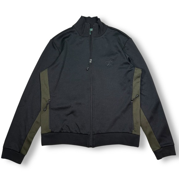 Lauren Ralph Active Track Jacket Full Zip Olive Green Athletic‎ Black Womens L - Picture 1 of 7